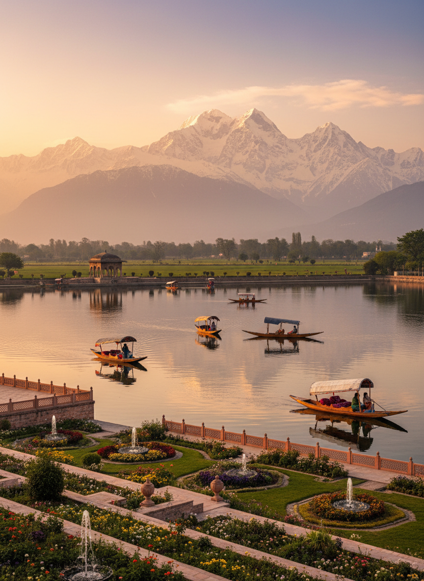 Kashmir — snow-capped mountains and serene valley landscapes